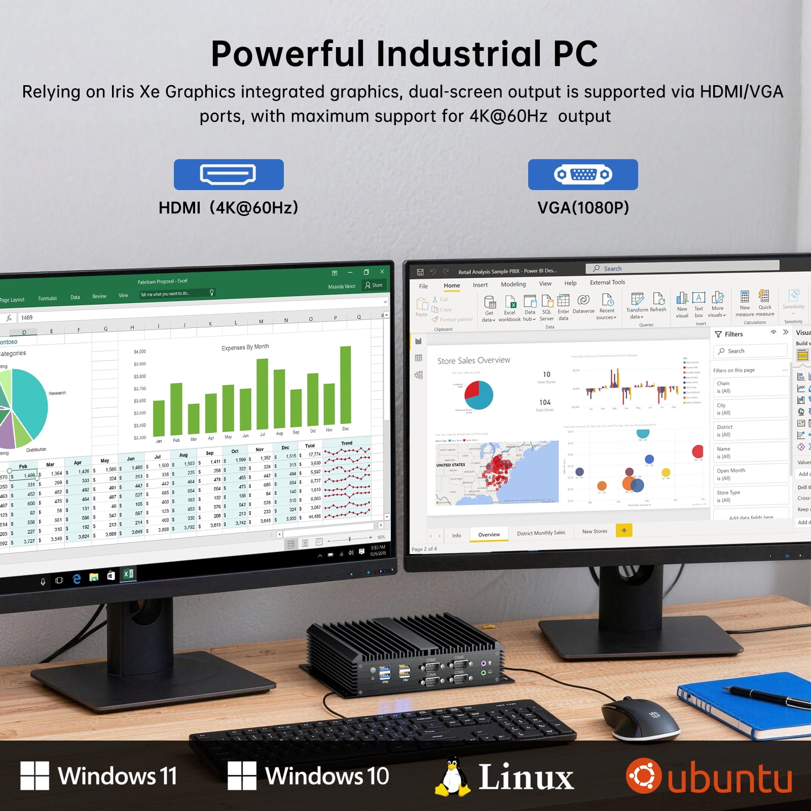 Thdeukoty Fanless Industrial Mini PC I7-1165G7 Windows10 Pro, 32G DDR4 RAM 1TSSD, Desktop Computer,2xCOM 4xUSB 3.0,4K HDMI/VGA,WiFi6,Full Metal Case,Auto Power On