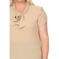 thumbnail image 5 of Women's Plus Size Casual Solid Petal Sleeve Bow Tie Neck Short Sleeve Blouse Shirt Top, 5 of 6
