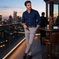 thumbnail image 2 of AZoiNM Men's Slim Fit Wrinkle-Free Casual Long Sleeve Shirt Floral Print Color Block, 2 of 11