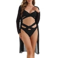 thumbnail image 1 of INSPIRE CHIC Conjuntos de bikini con tirantes cruzados ajustables para mujer, traje de baño de 3 piezas con acentos transpirables en negro grande, 1 of 5