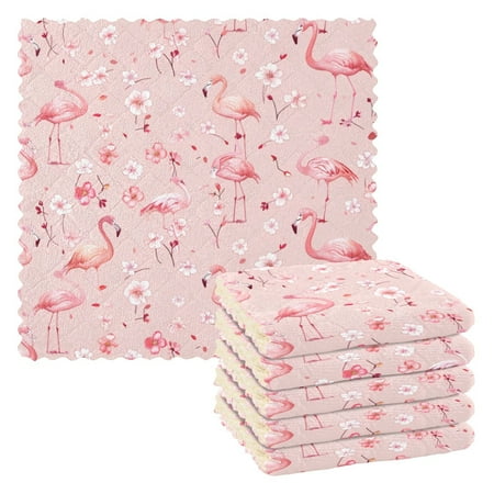 

6 Pieces of Kitchen Towels 11x11Inch Kitchen Dish Cloths Kitchen Dish Towels Reuseable Cleaning Cloths Cartoon Flamingos