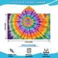 thumbnail image 2 of Colorful Rainbow Tie Dye Spiral Pattern Hooded Bath Towel，50"x30" for Ages 3 To 12 Kids, Quick Dry Lightweight Soft Microfiber Hood Beach Towel Cover Up for Kids, 2 of 7