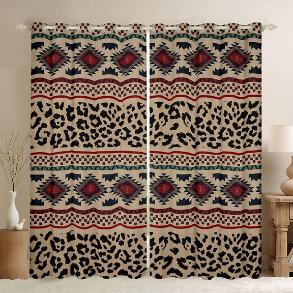 Erosebridal Hippie Aztec Black Out Curtains, Brown Black Leopard Print Curtains Pack of 2 (42x63 Each)