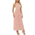 thumbnail image 4 of INSPIRE CHIC Women's Dressy Jumpsuit Halter Neck Sleeveless Elegant Formal Wide-Leg Jumpsuit L Pink, 4 of 5