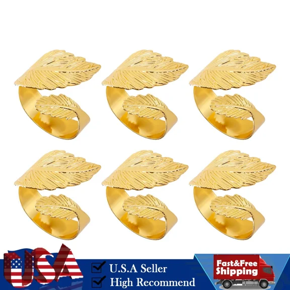 6Pcs Napkin Rings Leaf Napkin Holder Adornmen Alloy Golden