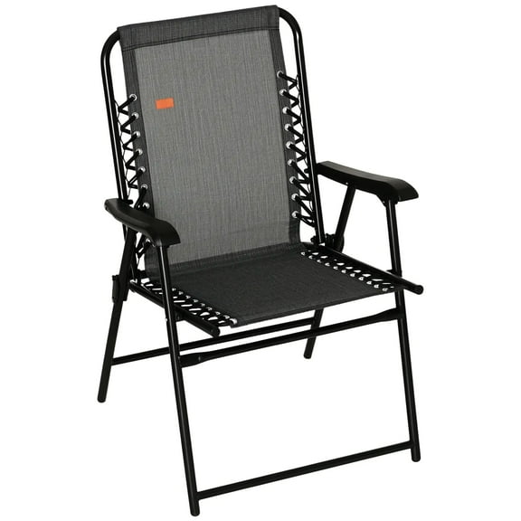 Resenkos Patio Folding Chair, Outdoor Bungee Sling Chair w/ Armrests, Portable Lawn Chair, Alloy Steel, Gray