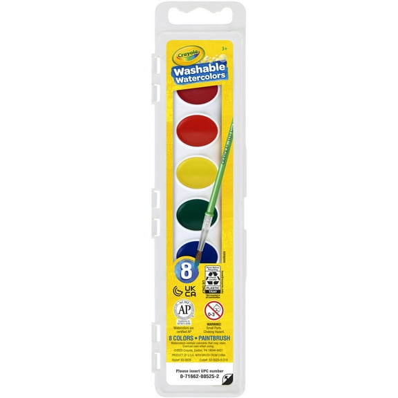 Crayola Washable Watercolor Set, 8-Colors, Back to School Supplies for Kids, Classroom Essentials for Teachers, 3 