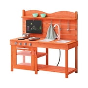 VEVOR Mud Kitchen for Kids, Wooden Toy Play Kitchen Set, Outdoor Toddler Grocery Store Playset for Boys & Girls, Pretend Play Kitchen with Stoves, Sink, Faucet,Blackboard, Cookware Pots, Accessories
