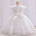 thumbnail image 4 of Jalioing Puffy Dress for 0-3 Years Infant Baby Girl Lace Bow Mesh Dresses Summer Cute Layered Skirt (2-3 Years, White), 4 of 9