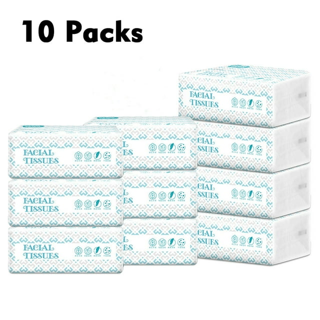 Yeacher 10 Packs Facial Tissues Thickening Strong Water Absorption Eco-Friendly Recycled Paper Home Use Soft Virgin Wood Pulp