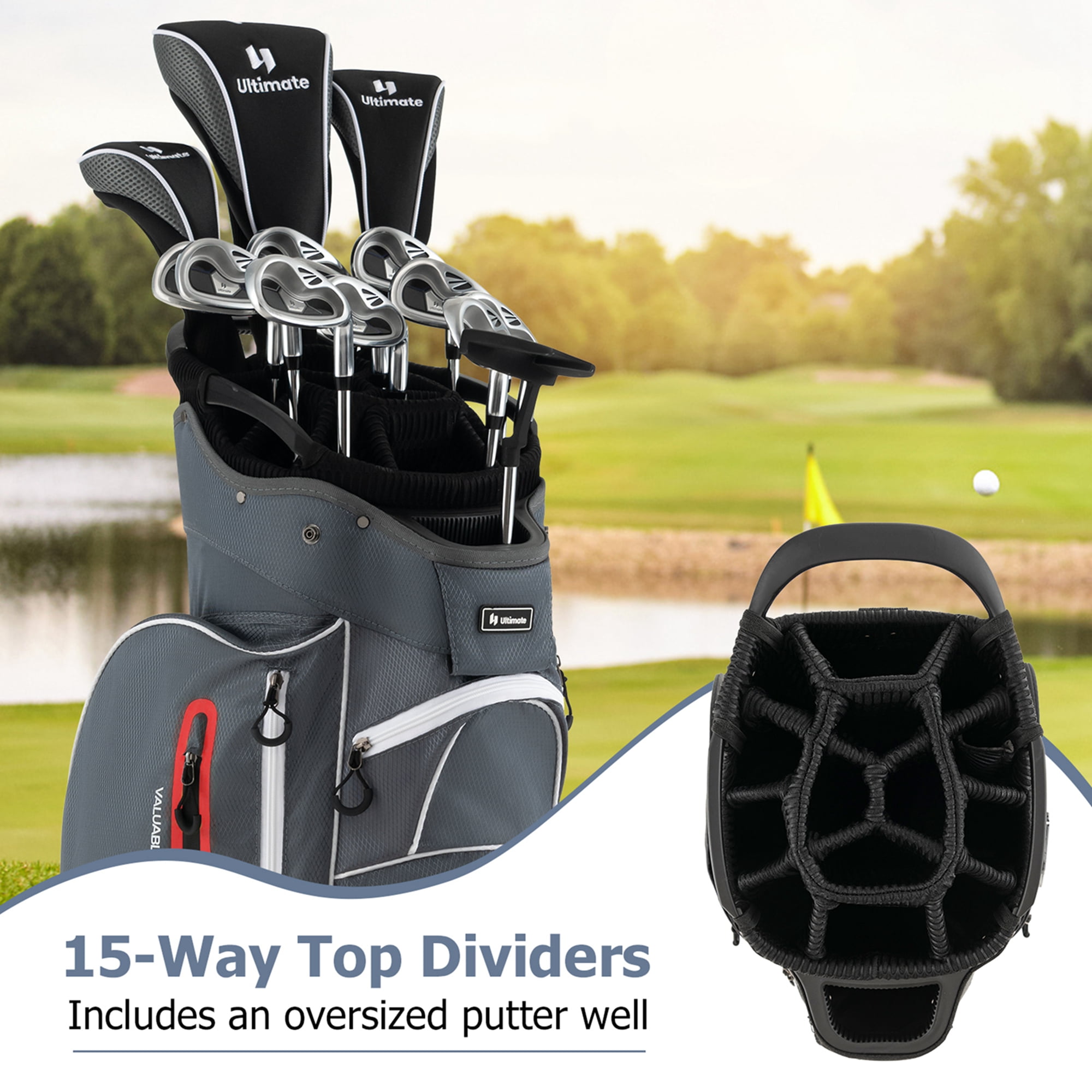 Costway Lightweight Golf Cart Bag with 15 Way Top Divider Individual Putter Well Cooler Bag Red