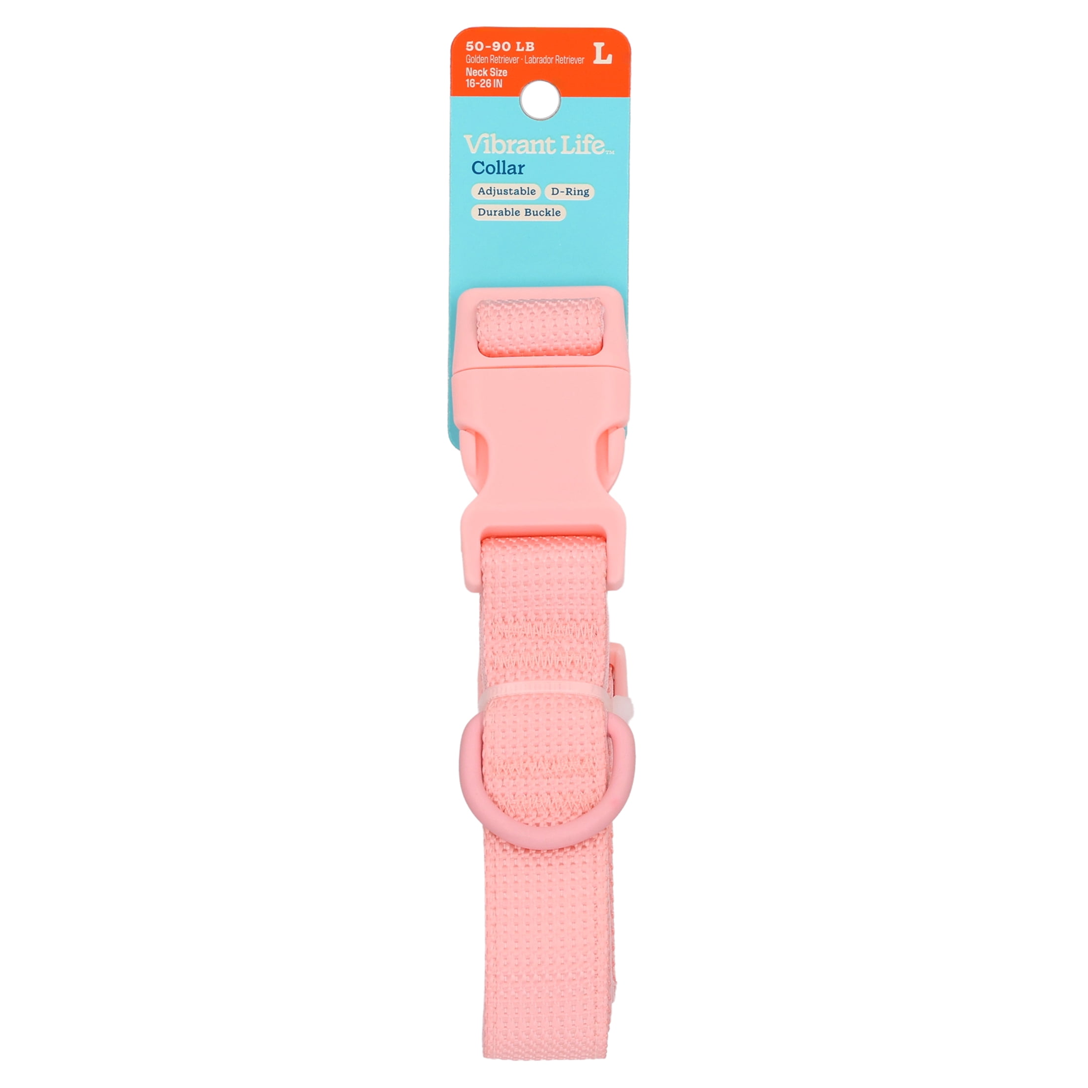 Vibrant Life Neoprene Cushioned Adjustable Dog Collar, Soft Pink, Large