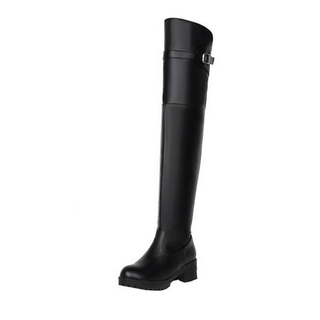 

Womens Autumn And Winter Belt Buckle Thick Heel Round Toe High Over The Knee Boots Summer Winter Cowgirl Cowboy Boots Shoes Western Trendy Rain Snow Weather Hiking Work Boot