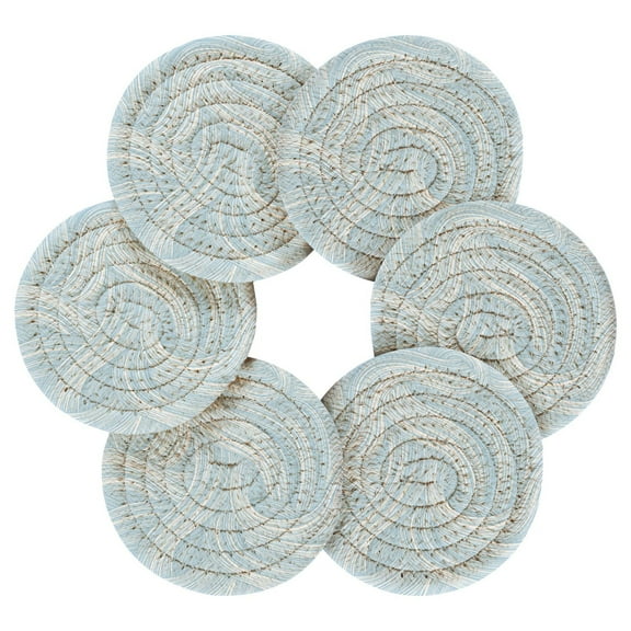 Round Placemats Set of 6 Heat Resistant Washable Kitchen Table Decorations 15.4in Light Blue Wavy Lines