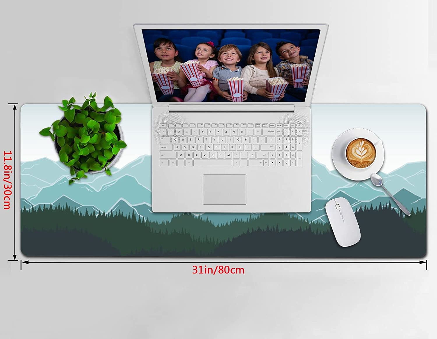 Extended Gaming Mouse Pad (31.5x11.8 in), Large Non-Slip Rubber Base Mousepad,Waterproof Keyboard Mouse Mat Desk Pad for Work, Game, Office, Home - Mountains and Forest Pattern Watercolor