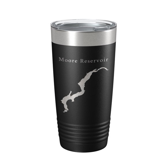 Moore Reservoir Tumbler Lake Map Travel Mug Insulated Laser Engraved Coffee Cup New Hampshire Vermont 20 oz Black