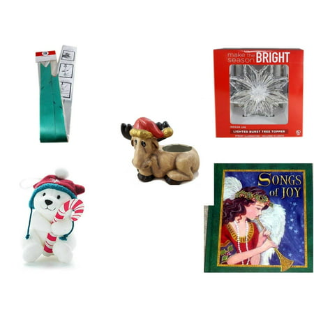 Christmas Fun Gift Bundle [5 Piece] - Myco's Best Pull Bows Set of 10 - Deck The Halls Lighted Burst Silver Tree Topper - Creation House Co., LTD Sad  Moose Planter - Snowby the Polar Bear