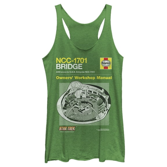 Women's Star Trek: The Original Series USS Enterprise NC-1701 Bridge Owners Manual Racerback Tank Top Envy Green 2X Large