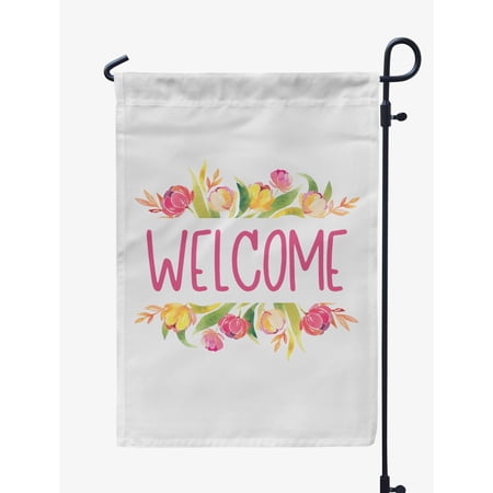 Printtoo White Welcome Garden Summer Camping Flags For Campers Double Sided CampsiteFlagOutdoor GardenFlags