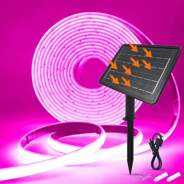 Solar Neon Light Strip 24V COB Waterproof IP68 Red Green Blue Warm Natural White 320LEDs/m Flexible High Density Linear Lighting