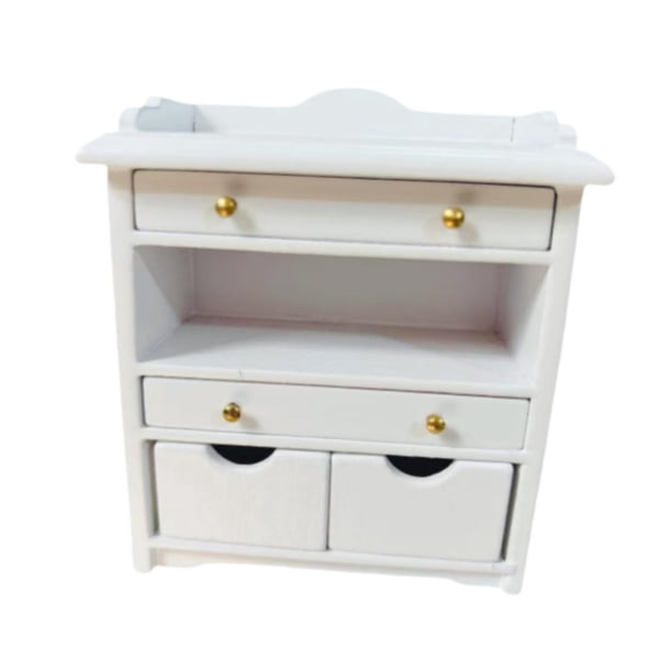 Mesita de noche de madera para casa de muñecas a escala 1/12, mueble de juego de simulación para casa de muñecas, cajón blanco
