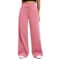 thumbnail image 2 of Womens Oants Sweat Pants Womens Pants for Womens Womens Solid Color Double Waist Loose Wide Leg Pants With Pockets Pink S, 2 of 9