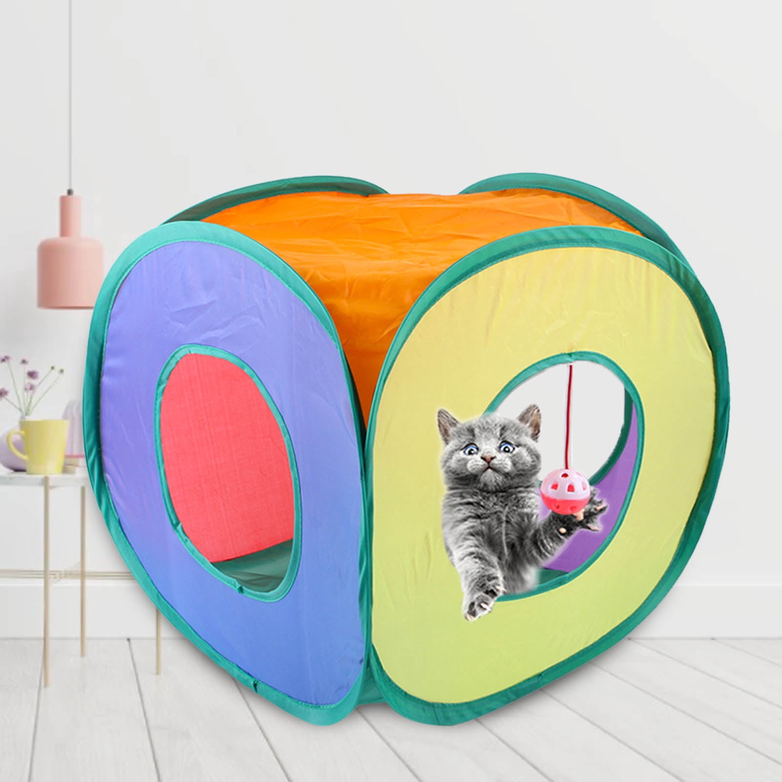 DOPI Cat Tube Toy Rainbow Color Relieve Boredom Foldable Square Pet Kitten Tunnel Toy Pet Gift