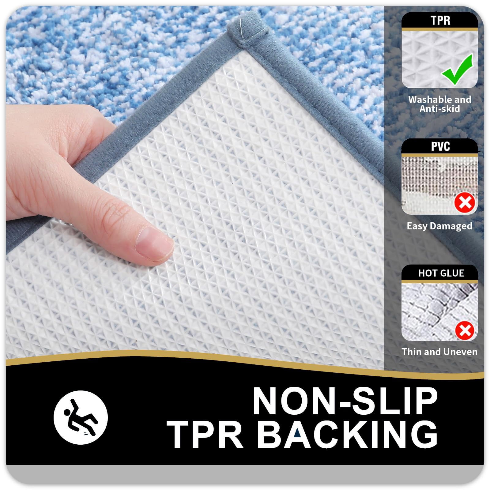 Smiry U-Shaped Luxury Bathroom Rugs, Ultra Soft and Absorbent Microfiber Contour Bath Rug, Non-Slip Machine Washable Toilet Rug, 24"x20", Blue and White