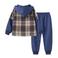 thumbnail image 2 of Jolyshlid Boys 2 Piece Sweatsuit Flannel Plaid Button Shirt Hoodie and Cargo Pants Sets for Kids Clothes Dark Blue 9-10 Years, 2 of 11