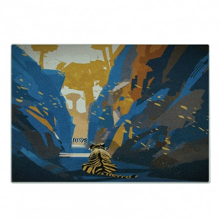 

Fantasy Cutting Board Tiger in City Streets Narrow Walls Digital Wilderness Jungle Savannah Decorative Tempered Glass Cutting and Serving Board Small Size Orange Blue by Ambesonne