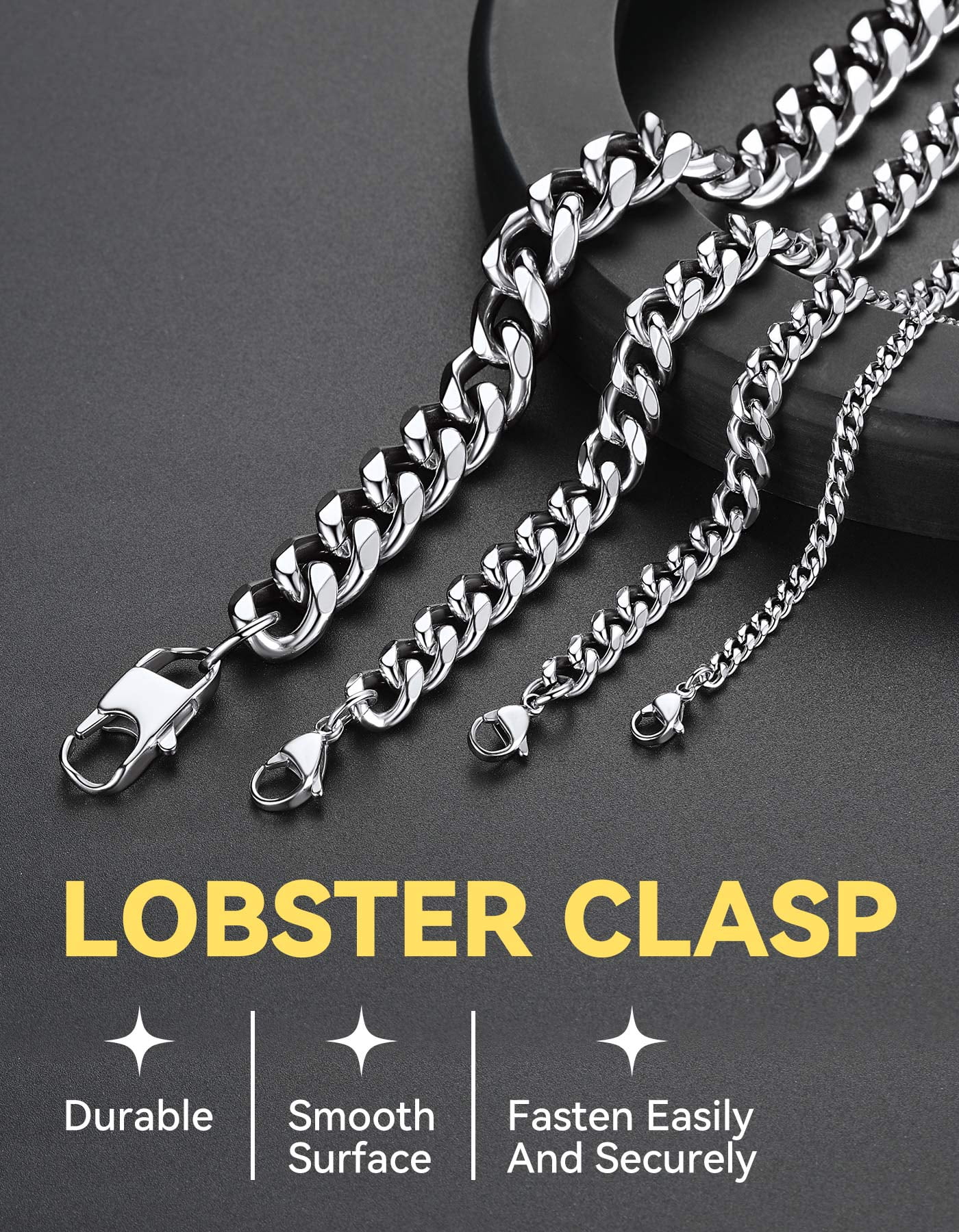 ChainsHouse Silver Cuban Link Chain Necklace for Men Women Stainless Steel 6mm Chunky Chains Choker Necklaces Mens Jewelry Gift, 30 Inches