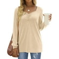 thumbnail image 6 of HAiming Women's V Neck Tops 2025 Trendy Solid Long Sleeve Pleated Tunic Shirts Fall Casual Loose Pullover Blouse, 6 of 9