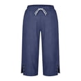 thumbnail image 4 of HEILAU Women's Casual Pants Fashion Cotton Linen Button Slit Solid Color Cropped Pants Womens Sweatpants Navy 2XL, 4 of 4