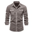 thumbnail image 4 of Corduroy-Shirts for Men with Pockets Button Down Collar Long Sleeve T Shirt Casual Solid Comfort Loose Lapel Tops Fall, 4 of 8