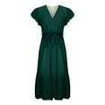 thumbnail image 5 of Kaemgyyd Chiffon Dress for Women Wrap V Neck Ruffle Short Sleeve Midi Dress Casual Loose Belt A-Line Flowy Beach Vaction Dress, 5 of 6