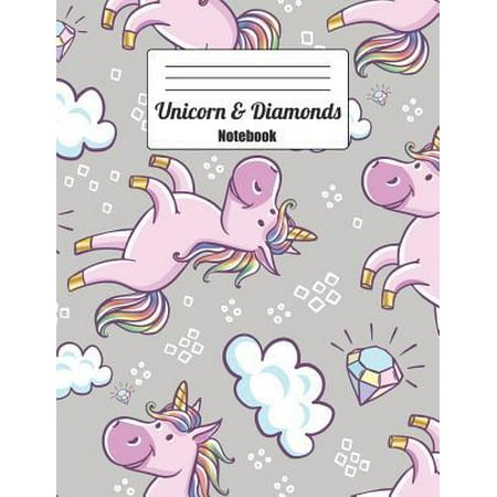 Unicorn & Diamonds Notebook: Happy Flying Unicorns Chasing Diamonds in the Sky (Blank Lined Composition Book, Journal, Diary)