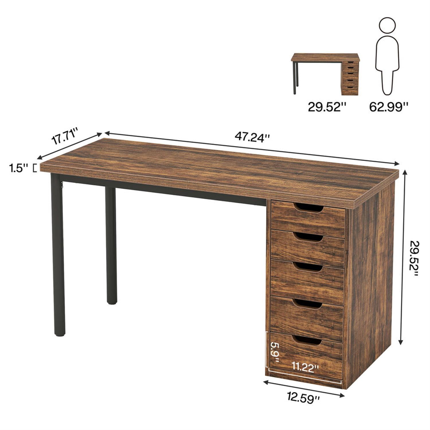 Demi Bonn 47" Computer Desk with 5 Drawer, Modern Study Writing Gaming Table for Home Office, Brown