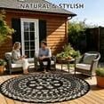 thumbnail image 2 of 6*6ft Round Outdoor Rug Circle Outside Area Rug Boho Reversible Patio Rug Plactic Straw Rug for Patios,Deck,Picnic,Beach,Trailer,Camping,Black&Beige, 2 of 10