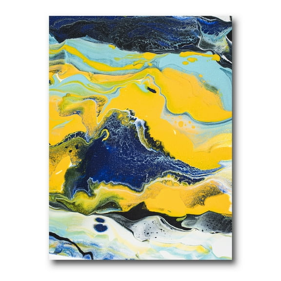 Designart ' Abstract Marble Composition In Blue and Yellow I ' Modern Canvas Wall Art Print