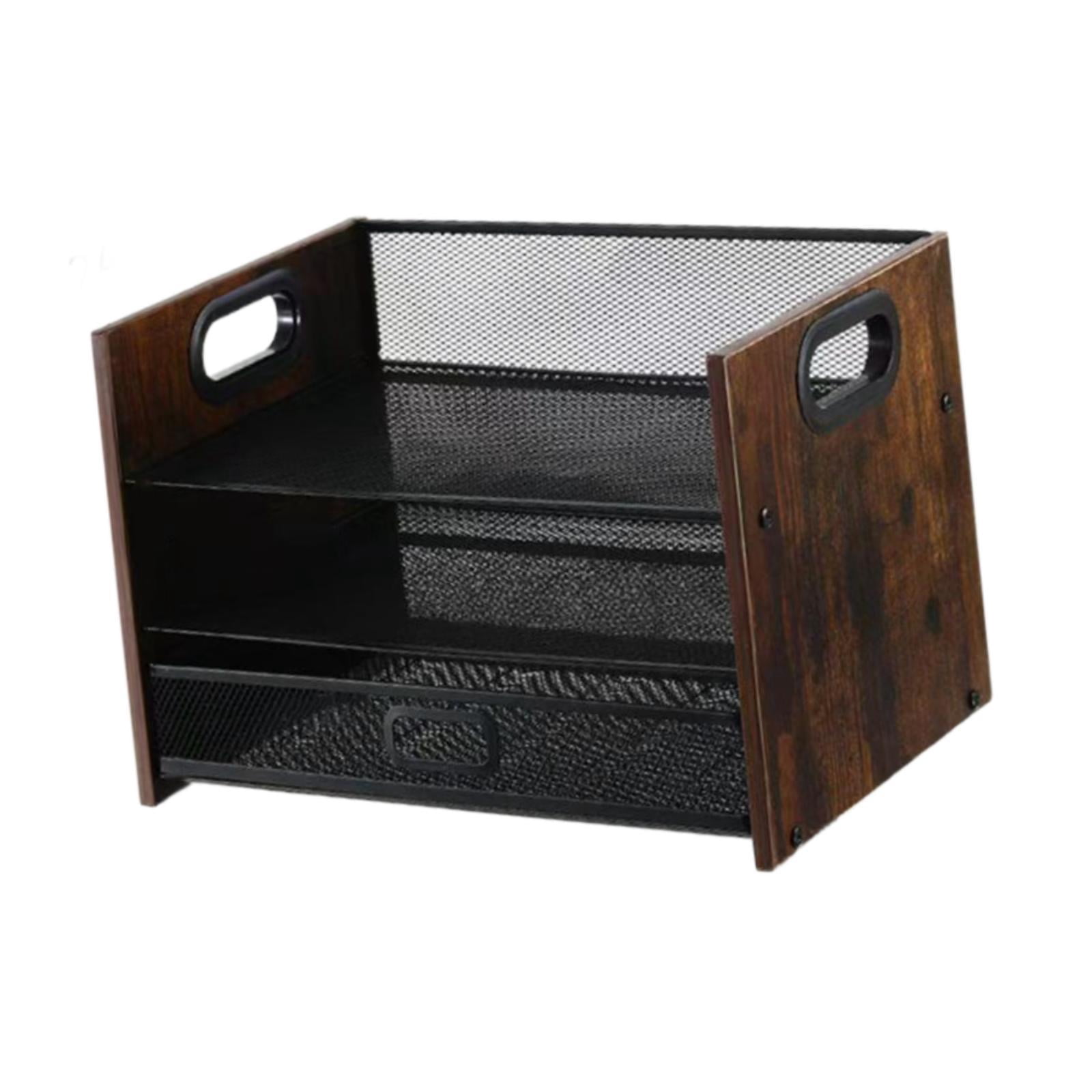 koolsoo Desktop File Organizer, Wood Desk Organizer, Tiered,Wooden Paper Tray with Handle for Home Papers Notebooks 3 Tier