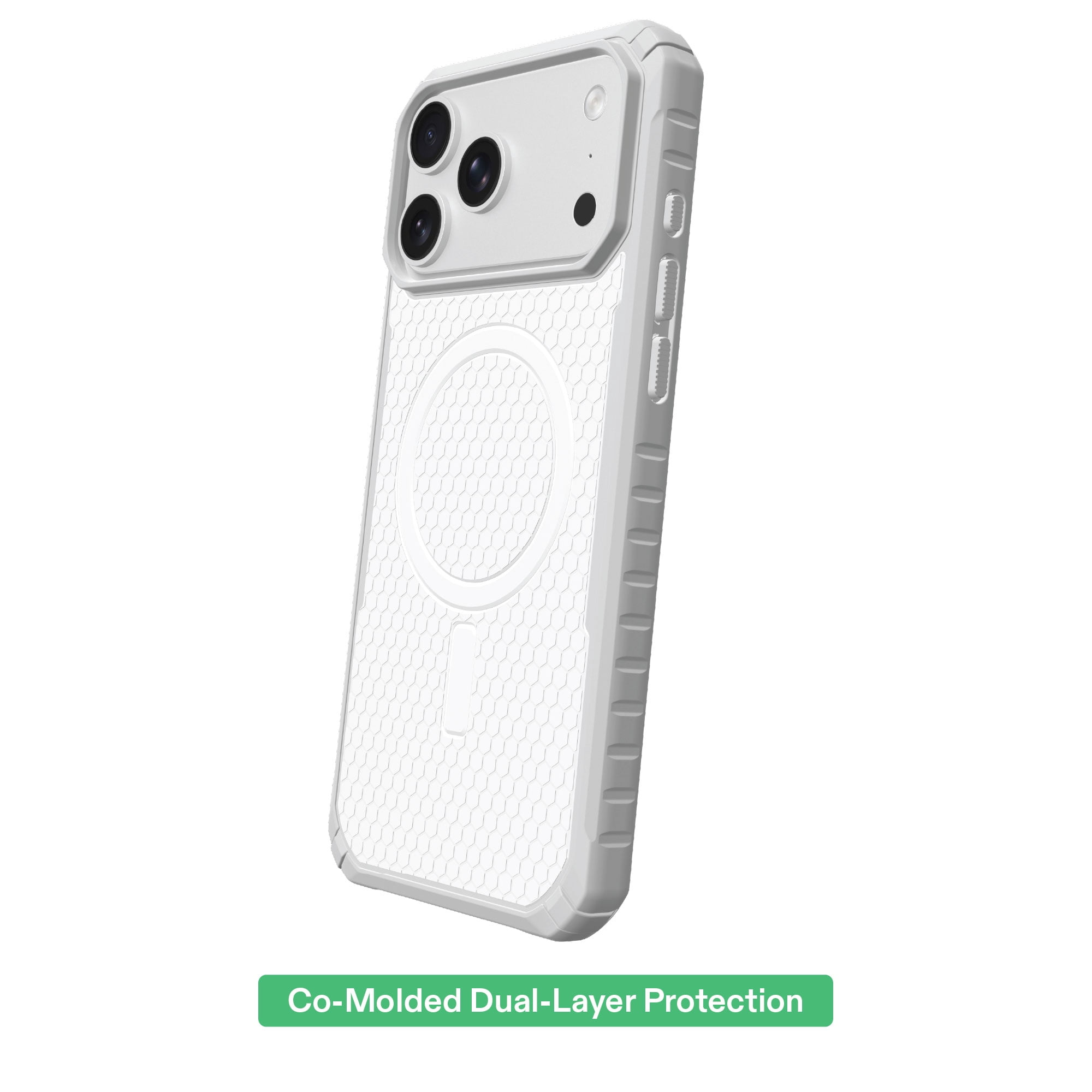 onn Honeycomb Dual-Layer Phone Case for iPhone 18 Pro / 17 Pro, MagSafe Compatible - White