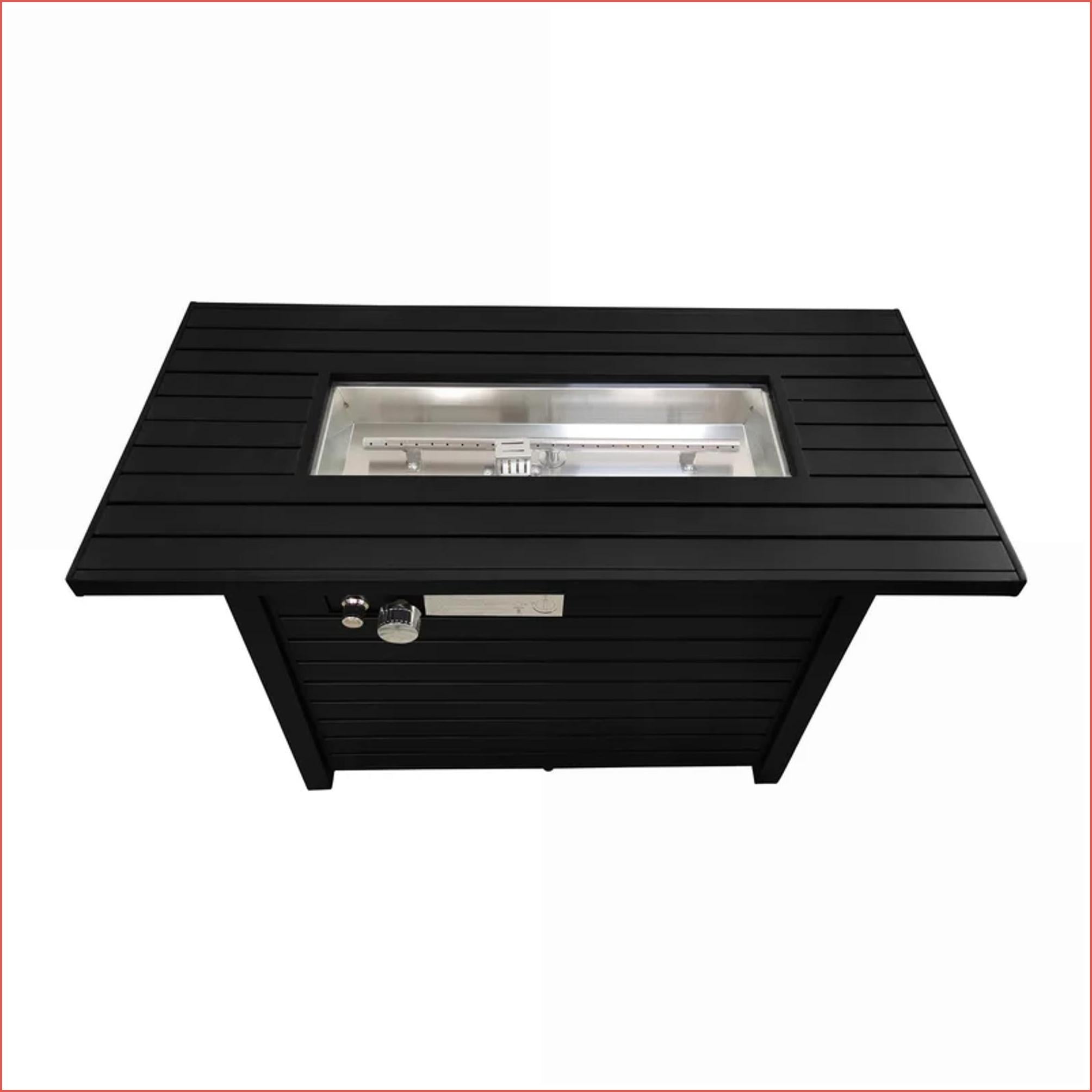 Outdoor Stoves | Parrilla Exterior | Modern Steel 25"H x 42"W Fire Pit Table with Lid for Patio Backyard | Black