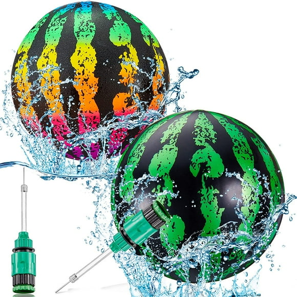 2 Pieces Swimming Pool Ball, Ball Game for Pool 9 Inch Inflatable Pool Balls with Hose Adapter for Under Water Passing, Buoying, Dribbling, Diving for Teens Adults (Gradient, Black and Green Style)