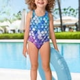 thumbnail image 3 of Uorisanigo Blue Mermaid Scale Girls Swimsuit Size 5-6 One Piece Quick Dry Summer Beach Swimwear with Crossback Straps Beach Sport Swimming Suits, 3 of 7