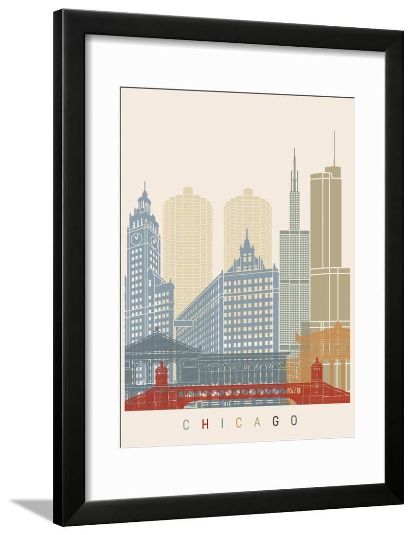 Chicago Skyline Poster Framed Print Wall Art By paulrommer Walmart