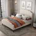 thumbnail image 5 of Cama tapizada 140 x 200 cm Estructura de cama con cabecero, pie de cama y somier Cama doble tapizada en terciopelo beige Cama juvenil Cama de invitados esquí esquí Gafas de esquí, 5 of 5