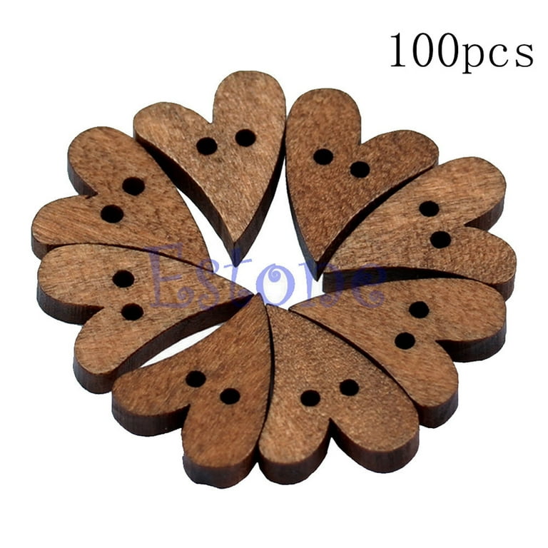 20 x Heart shaped Wooden Flat Buttons, 20mm Dyed, Sew Scrapbooking