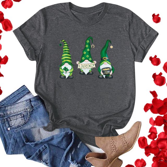 T-shirts de la Saint-Patrick pour Femmes Mode Saint-Patrick Imprimé Col Rond Manches Courtes T-Shirt Décontracté Haut Saint-Patrick