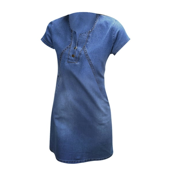 Vestido Corto de Mezclilla Jinwen Cuello en V Azul oscuro M