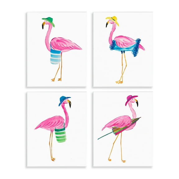 Stupell Industries Fun Beach Flamingos Nautical & Beach Painting Unframed Art Print Wall Art, 11 x 14, Set of 4